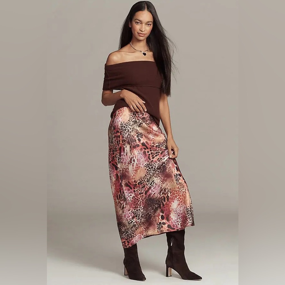 NWT Anthropologie The Tilda Maxi Slip Skirt Leopard Size Medium